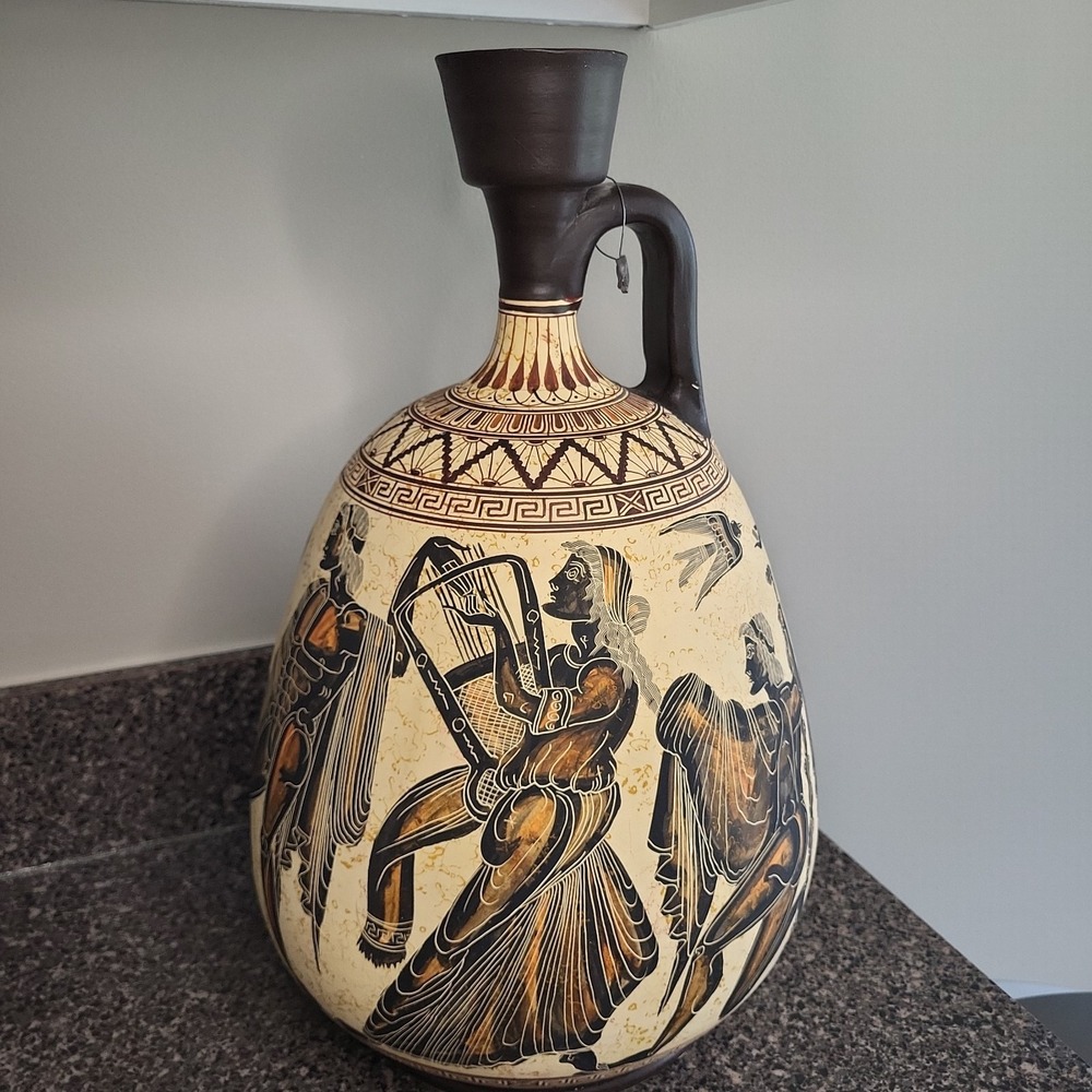 VINTAGE Hand Copy by Hestor 16" Greek Amphora Vase Hand Painted Greece Mythology